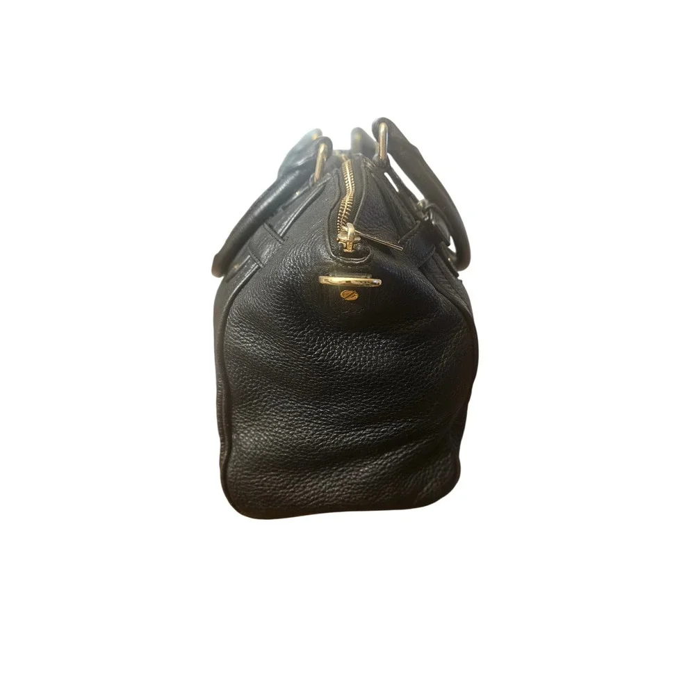 Michael Kors Bedford Black Pebbled Leather Satchel Gold Hardware Handbag